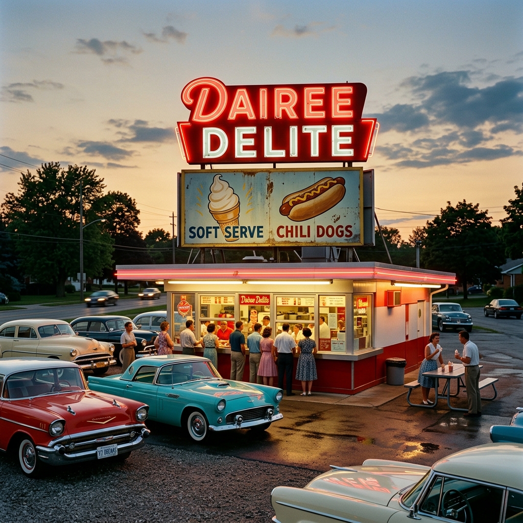 The Retro Dairee Delite Shop at Night